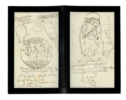 PROUST (Marcel) 
Dessins autographes.
[c. 1903-1906].
4 p. in-12 (17,8 x 11,8 cm),...
