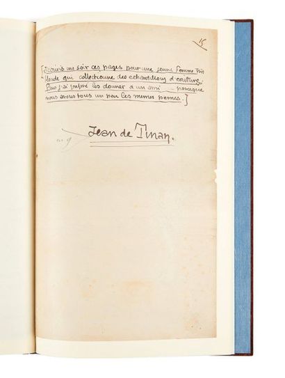 TINAN (Jean de) 
Manuscrit autographe signé pour
Annotation sentimentale.
S. d.
In-4...