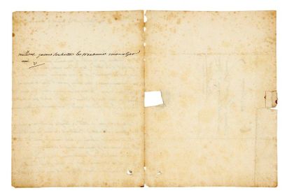 VOLTAIRE Lettre autographe signée.
Aux Délices, 3 décembre 1755.
1 p. ¼ sur 1 bifeuillet...