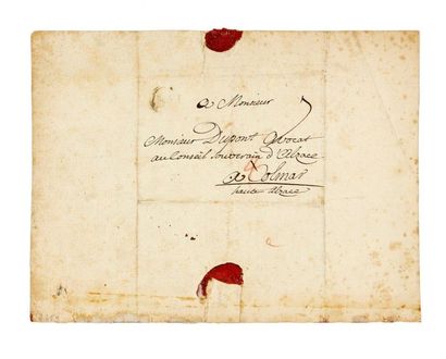 VOLTAIRE Lettre autographe signée.
Aux Délices, 3 décembre 1755.
1 p. ¼ sur 1 bifeuillet...