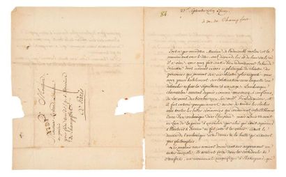 VOLTAIRE Lettre signée. Ferney, 27 septembre 1769. 2 p. et 1/2 in-4. Belle lettre...