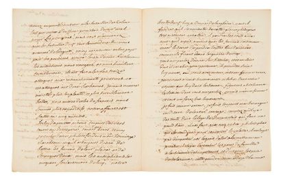 VOLTAIRE Lettre autographe signée.
Aux Délices [Genève], 6 décembre [1757].
4 p....