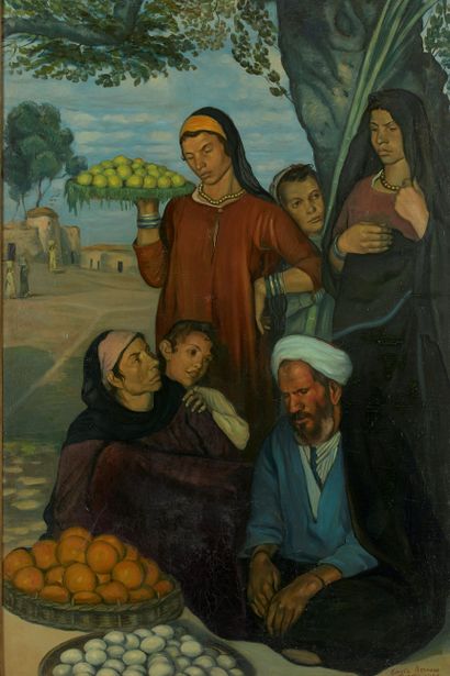  Émile BERNARD 1868-1941
Marchands de fruits au Caire, 1897
Huile sur toile
Signée,... Gazette Drouot