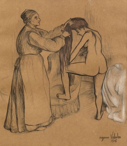  Suzanne VALADON 1865-1938
La coiffure - La toilette - 1905
Crayon noir, sanguine... Gazette Drouot