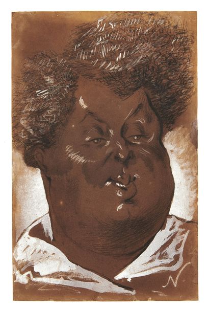  NADAR. Portrait of Alexandre Dumas.
s.d. 1854.
Gouache, charcoal and chalk. 152... Gazette Drouot