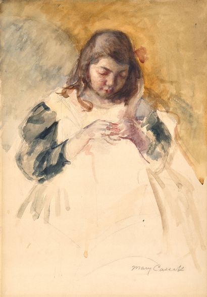  Mary CASSATT 1844-1926
Françoise Sewing (No. 2) - 1909
Watercolor and pencil on... Gazette Drouot