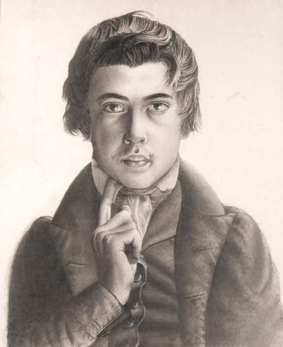 Jean CLUGNET (1819-?) Portrait de jeune homme. Crayon. A vue: 51 x 41,5 cm