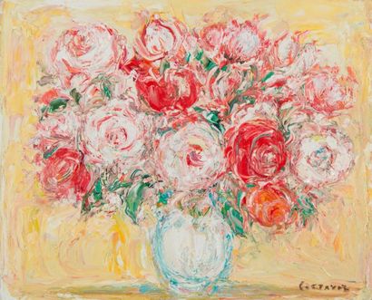 André COTTAVOZ (1922-2012) Bouquet de roses, huile sur papier, signée en bas à droite,...