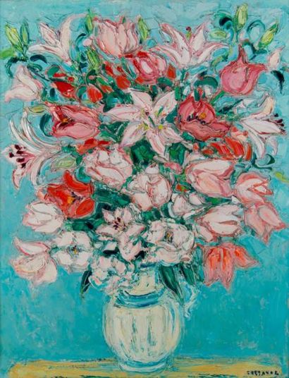 André COTTAVOZ (1922 - 2012) Le grand bouquet de fêtes, huile sur toile, signée en...