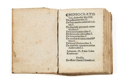 HIPPOCRATE (VERS 460-377 AVANT J.C.) De morbis libris IIII Claude Chevallon, Paris,...