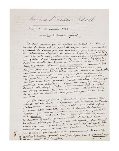 Eugène chevreul (1786-1889) Lettre autographe signée [S.l.], 29 novembre 1875 4 p....