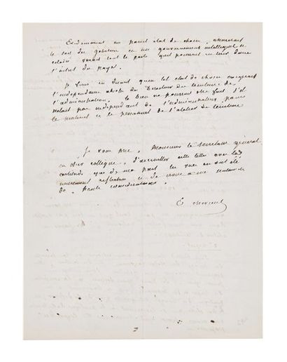 Eugène chevreul (1786-1889) Lettre autographe signée [S.l.], 29 novembre 1875 4 p....