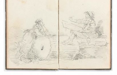 Hubert ROBERT (1733-1808) Carnet de dessins contenant la description manuscrite et...