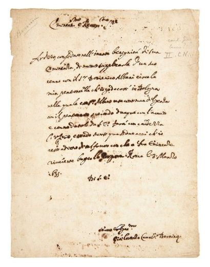GIAN LORENZO BERNINI, DIT LE BERNIN (1598-1680) Lettre autographe signée
Rome, 3...