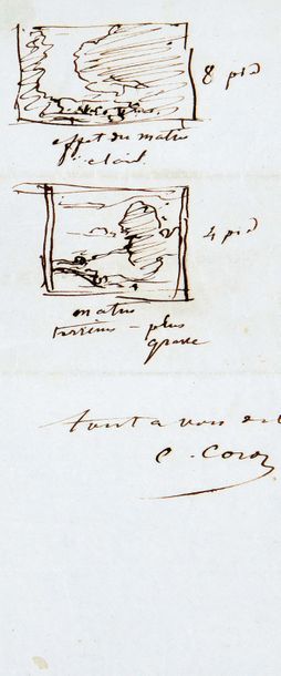 Jean-Baptiste COROT (1796-1875) Lettre autographe signée enrichie de 2 croquis
Paris,...