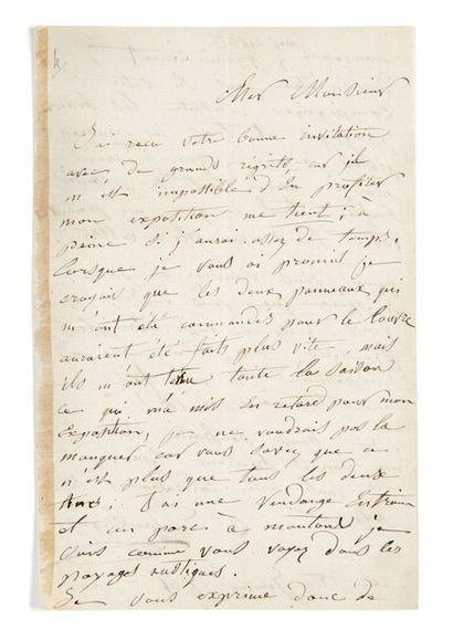 FRANÇOIS DAUBIGNY (1817-1878) Lettre autographe signée
[S.l.], 15 janvier 1861
2...
