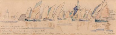 Paul SIGNAC (1863-1935) Croix-de-Vie, le défilé des voiliers - 1920
Aquarelle et...