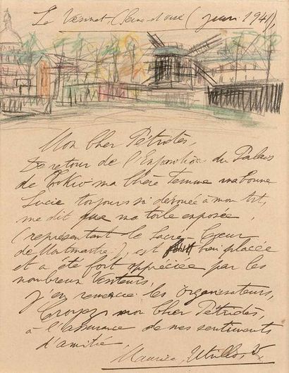 Maurice UTRILLO (1883-1955) Lettre autographe signée de Maurice Utrillo adressée...