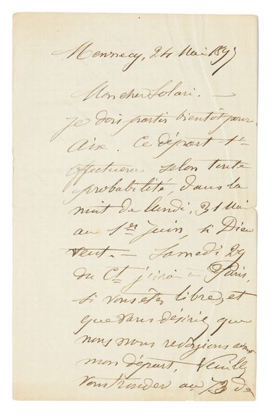 PAUL CÉZANNE (1839-1904) Lettre autographe signée à Émile Solari
Mennecy, 24 mai... Gazette Drouot