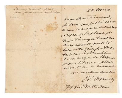 Edouard MANET (1832-1883) Lettre autographe signée
[Paris], 28 mars [entre 1879-1883]
1...