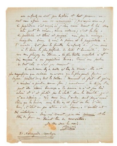 Paul GAUGUIN (1848-1903) Lettre autographe signée à Camille Pissarro
Copenhague,...