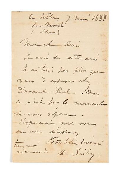 Alfred SISLEY (1839-1899) Lettre autographe signée à Claude Monet
Les Sablons, 7...