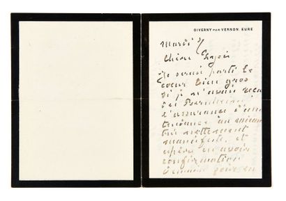 Claude monet (1840-1926) Lettre autographe signée
Giverny, [s.d.]
2 p. sur 1 double...
