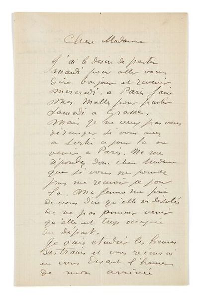 Auguste RENOIR (1841-1919) Lettre autographe signée
Paris, 5 octobre 1900
2 p. sur...