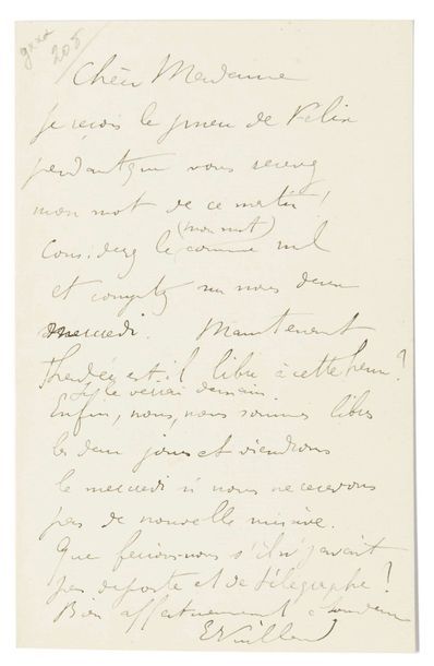 Edouard VUILLARD (1868-1940) Lettre autographe signée
[S.l.n.d.]
1 p. sur 1 double...