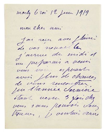 Aristide MAILLOL (1861-1944) Lettre autographe signée
Marly-le-Roi, 12 juin 1919
4...