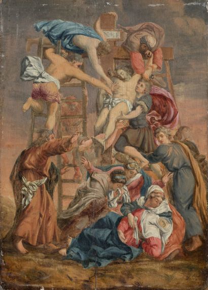  ECOLE FLAMANDE du XVIIème siècle, d'après Pierre-Paul Rubens. Descente de Croix.... Gazette Drouot