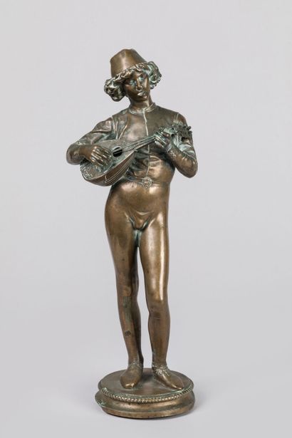  Paul DUBOIS (1829-1905), d'après. Le chanteur florentin. Bronze à patine dorée,... Gazette Drouot