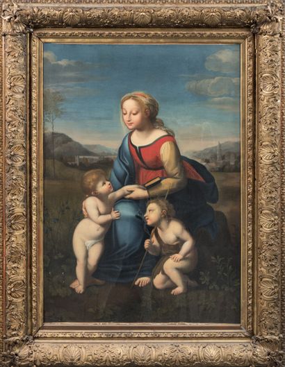  ECOLE ITALIENNE du XIXème siècle, d'après Raphaël (1483-1520). Vierge à l'Enfant... Gazette Drouot