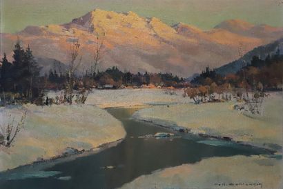  Charles-Henri CONTENCIN (1898-1955)

Hiver en Valais (Suisse), scène de neige 

Huile... Gazette Drouot