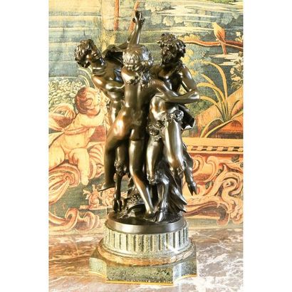 null CLODION after. "The Bacchanal Dances". Important bronze subject with brown patina....