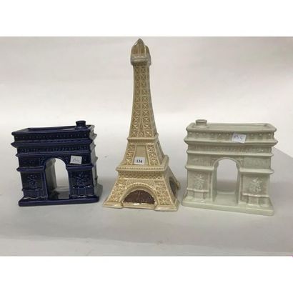 null 3 BOTTLES in the shape of the Eiffel Tower and the Arc de Triumphe. H. of Tower...