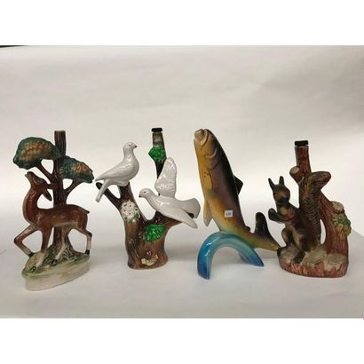 null 4 BOTTLES on the animal theme with a deer, 2 doves, a salmon and a squirrel....