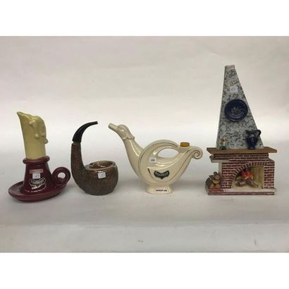 null 4 BOTTLES including 1 in the shape of a pipe, a GARNIER oil lamp, a fireplace...