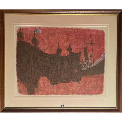 null MARCOT R. (XXè). "The boat at dusk". Lithograph signed in the lower right corner....