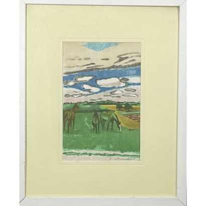 null BRIANCHON Maurice (1899-1979). "Horses in the meadow". Lithograph signed in...