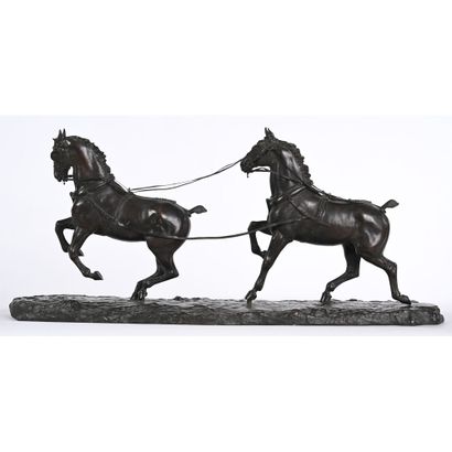 null MALISSARD Georges. (1877-1942). « Le tandem, chevaux ockney 1910 ». Bronze à...
