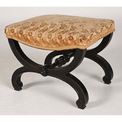 null LITTLE NAPOLEON III TABOURET, curved form with scrolled X-shaped base. 19th...