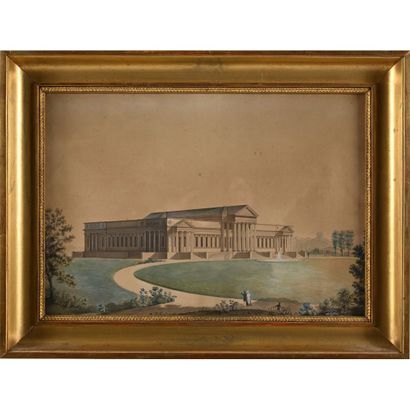 null ITALIAN SCHOOL, 19th century. "Project for a public building or palace". Framed...