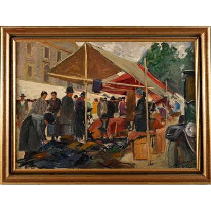 null JONAS Lucien (1880-1947). "The Market". Oil on panel signed and dated 1927....