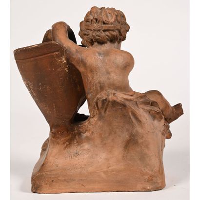 null Terracotta clockwork GROUP depicting a lovebird seated near a basket-shaped...
