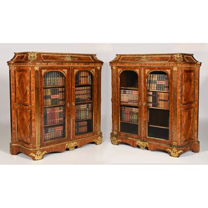 null PAIR OF REGENCE LIBRARIES with stave and side panels in violet wood with rosewood...