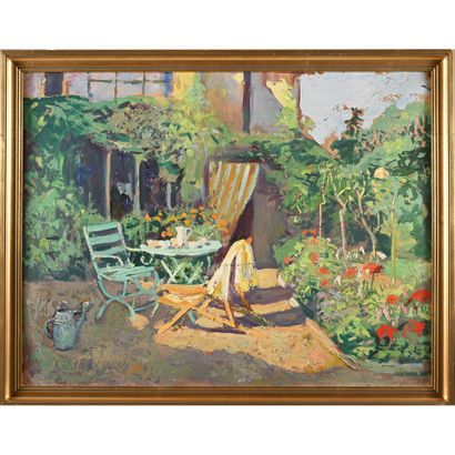 null JONAS Lucien (1880-1947). "The artist's garden". Oil on paper pasted on cardboard,...
