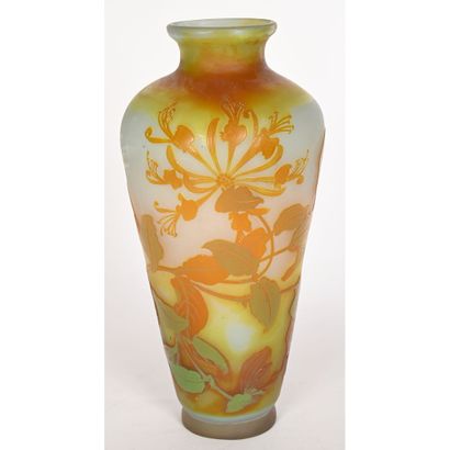 null GALLE Emile à NANCY. Ovoid vase in acid-etched glass decorated with shaded orange...
