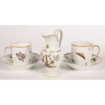 null Pair of porcelain DEJEUNERS with pretty polychrome butterfly decoration (one...
