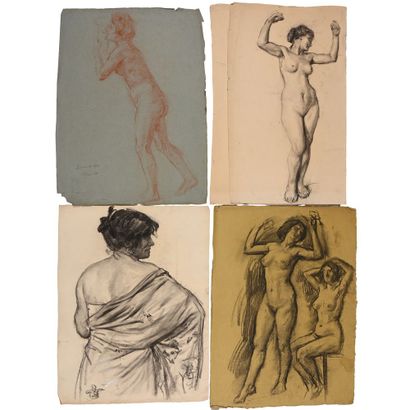 null JONAS Lucien (1880-1947). 4 sanguine and charcoal studies of mostly nude women....